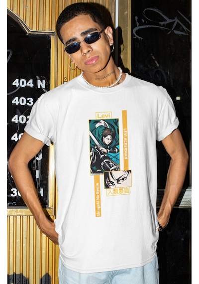 Levi Ackerman Shingeki No Kyojin Baskılı Unisex Oversize Attack O Beyaz