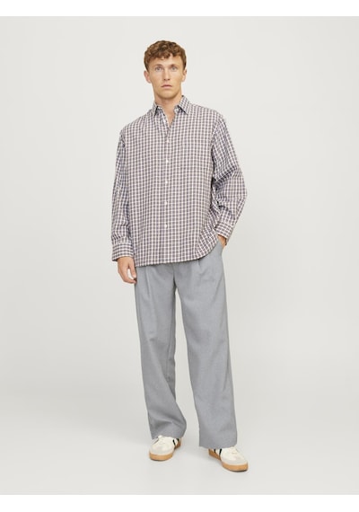 Jack & Jones Erkek Pileli Genis Kesim Pantalon - Bill - 12266756 Light Grey Melange Gri Melanj
