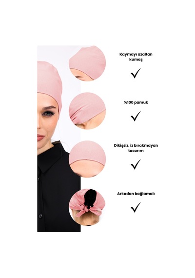 Loggia Düz Dikişsiz Penye Bone Pudra - Kadın Tesettür Bağlamalı İç Bone Pembe Pudra Loggia Düz Dikişsiz Penye Bone Pudra - Kadın Tesettür Bağlamalı İç Bone Pembe Pudra