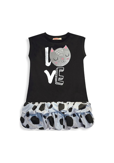 Denokids Kız Çocuk Elbise Siyah Kedi İlkbahar Yaz Sezonu 4-10 Yaş Çok Renkli