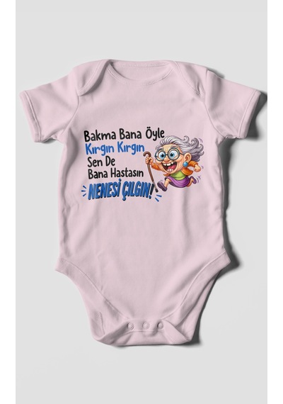 Morivokids Bakma Bana Öyle Yazılı Kısa Kollu Bebek Body %100 Pamuk Bebe Pembe