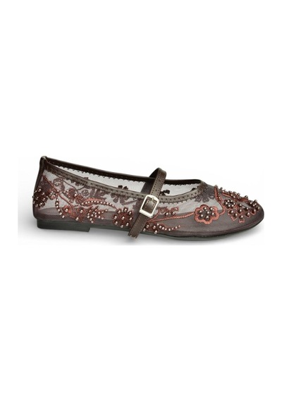 Fox Shoes Y726330115 Kahverengi File İnci Detaylı File Kadın Babet Kahverengi