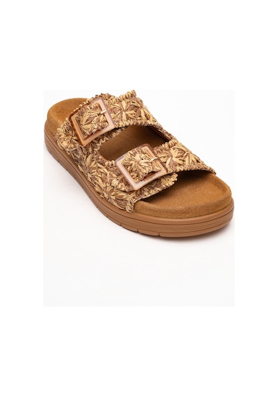 Luvishoes Luvi Shoes Mılana Taba Desenli Hakiki Deri Tokalı Çift Bantlı Kadın Terlik Taba