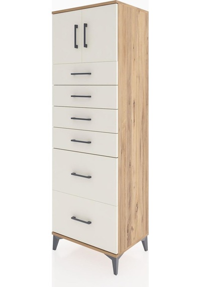 Hyperion Dolap Tek Raflı 6 Çekmeceli 2 Kapaklı 60x44x182 Çam-aytaşı Atlas Çam