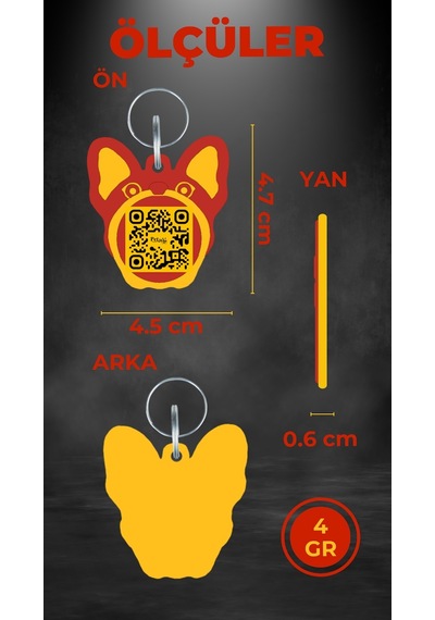 Petjoo 10.Mutt Sarı-Kırmızı Qr'lı Köpek Künyesi
