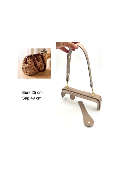 Çanta Aksesuar 25 Cm Lüks Model Çanta Seti Koyu Bej Light Gold Metalli Diğer