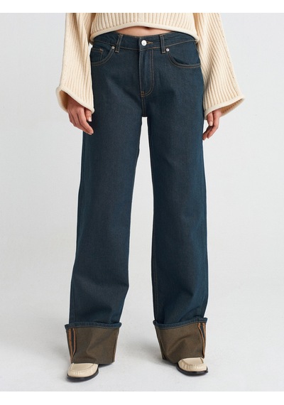 Dilvin 71763 Paçası Kıvrık Tintli Denim Pantolon Tint