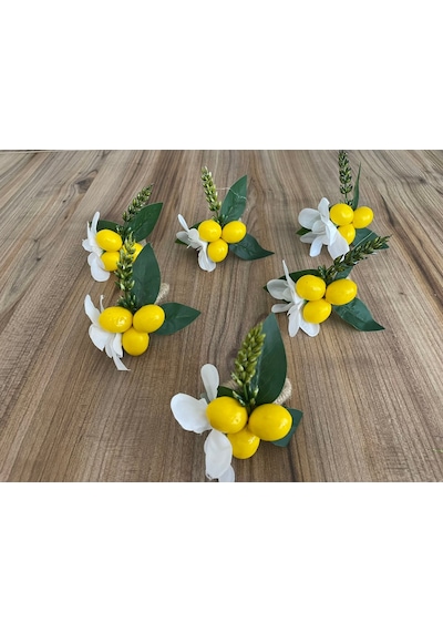 6'lı Limon Çiçekli El Yapımı Peçete Halkası Dekoratif Peçete Yüzüğü Sarı