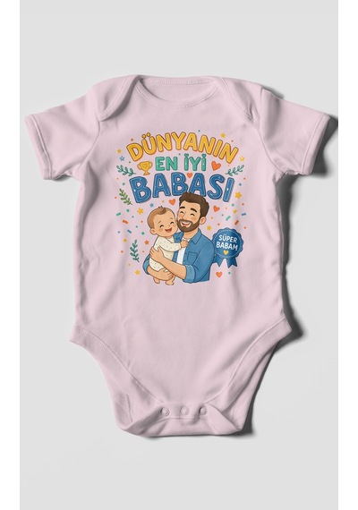 Morivokids Dünyanın En İyi Babası Kısa Kollu Bebek Body %100 Pamuk Bebe Pembe