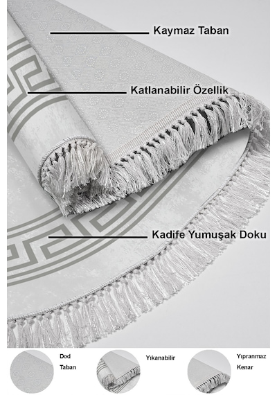 Dekoreko Kaymaz Taban Djt Salon Halısı Trend Saçaklı Oval Modern 626m gri