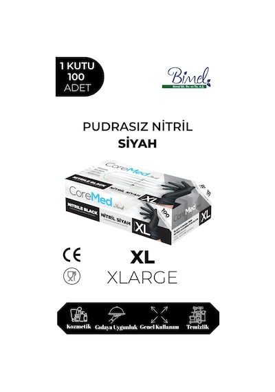Nitril Siyah Pudrasız Muayene Eldiveni Xl - 1 Paket 100 Lü