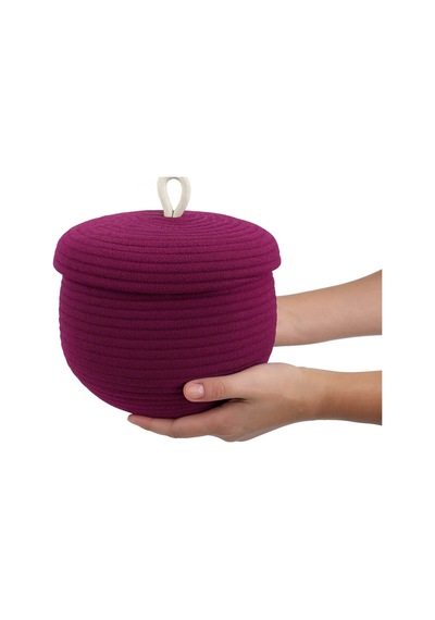 Mavaux Mutfak, Banyo Ve Ev İçin Halat Hasır Sepet 17x21 Cm Kapaklı Saklama Sepeti Honeypot Mürdüm