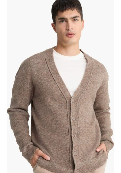 Defacto Relax Fit V Yaka Düğmeli Triko Hırka F3717ax25wnbn571 Kahve