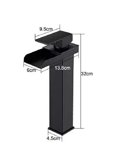 Rena Design Siyah Çanak Lavabo Bataryası Havza Model Uzun/yüksek Lavabo Musluğu Çift Girişli Armatür Inox
