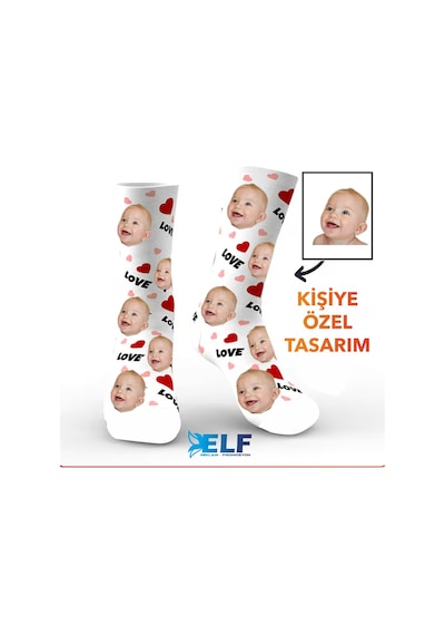 Elf Reklam Kişiye Özel Çorap Baskılıdır Beyaz