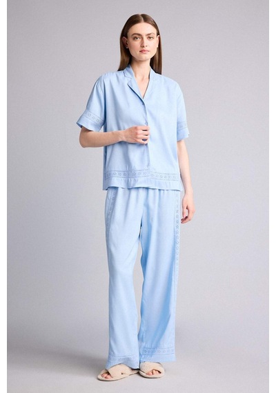 Defacto Regular Fıt Uzun Boy Dokuma Pijama Alt G4372ax26spbe745 Mavi-be745