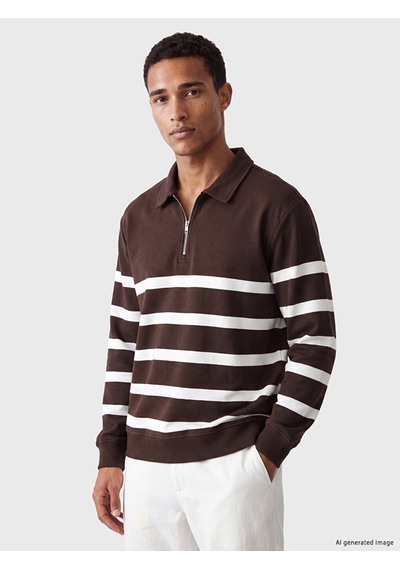 Lcw Vision Kahverengi Polo Yaka Çizgili Erkek Sweatshirt