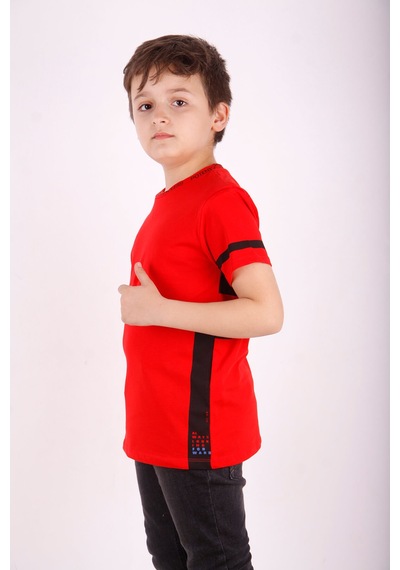 Toontoy Kids Toontoy Erkek Çocuk Yaka Ve Arkası Baskı Detaylı Tişört Kırmızı