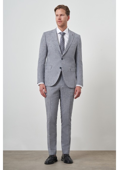 Morven Erkek Mavi Tend Keten Slim Fit Sivri Yaka Takım Elbise 25ys001003300 Mavi
