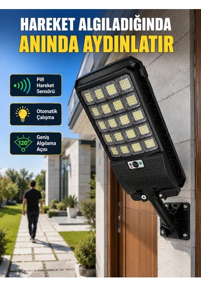 Solar Led Bahçe Lambası Hareket Sensörlü Uzaktan Kumandalı Dış Mekan Aydınlatma .