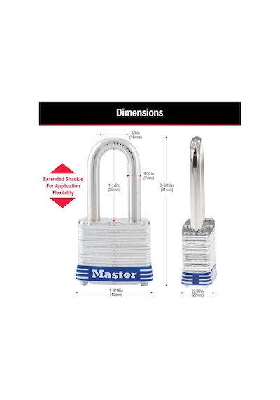 Master Lock 3dlf Uzun Kelepçe Asma Kilit, W / 1-1/2 Inç Kelepçe