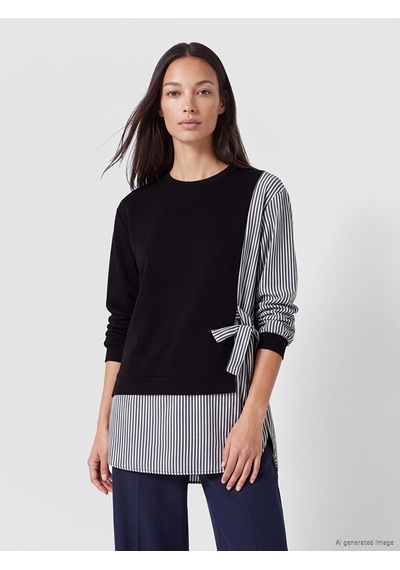 LC Waikiki Lc Waıkıkı Siyah Çizgili Kadın Sweatshirt Tunik