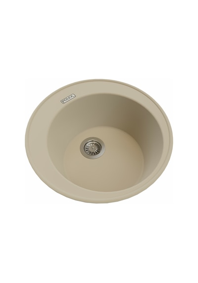 Polex Cristalüx Granit Evye P-06 Bej Tezgah Altı Ve Tezgah Üstü Oval Mutfak Evyesi 51.5x51.5 CM