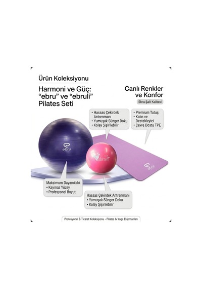Şallı Pilates Matı 8 Mm - Mor+ Ebru Pilates Topu 20 Cm Mor +ebru 65cm Mor Pilates Topu Mor