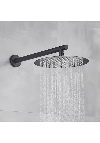 Fause Ankastre Duş Başlığı Borulu Oval Slim Metal 25 Cm Siyah Diğer