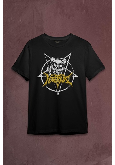 Siyah Unisex Aggretsuko Agresif Retsuko Gotik Japon Anime Manga Metal Gothic Baskılı T-shirt 001
