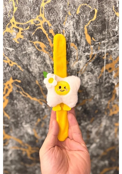 Neşeli Yumurta Peluş Bileklik Oyuncak Bileğe Vurunca Sarılan Slap Bileklik, Çok Amaçlı Saç Tokası Sarı