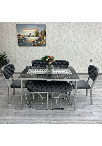 Akuamarin Mutfak Yemek Masası Takımı- 6 Kişilik Mutfak Masa Sandalye Takımı- Mutfak Masası Takımı Gümüş Akuamarin Mutfak Yemek Masası Takımı- 6 Kişilik Mutfak Masa Sandalye Takımı- Mutfak Masası Takımı Gümüş