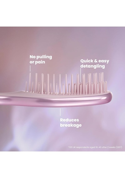 Mini Ultimate Detangler Chrome Saç Açıcı Fırça Islak Ve Kuru Saçlar İçin Satin Pink Patentli Çift Katmanlı Diş Teknolojisi Seyahat Boyu