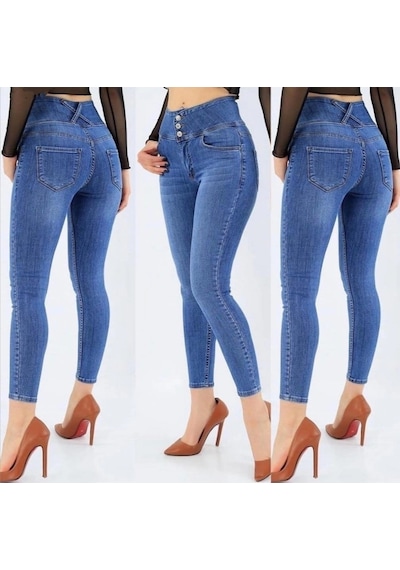 Valensdesign Yüksel Bel Likralı Kot Pantolon Mavi