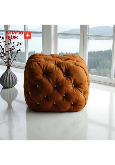 Smarto Relax Puf Zinal Ayaksız Kapitoneli Kare 45x45 Cm Turuncu Turuncu
