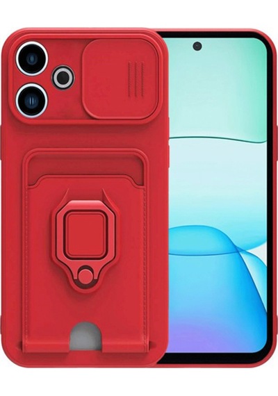 Xiaomi Redmi 13 4g Uyumlu Kılıf Zuma Kartvizitli Yüzüklü Silikon - Kırmızı