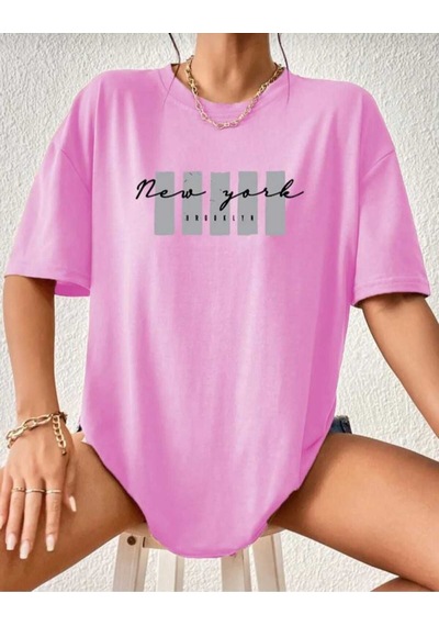 Kozia Outdoors Malkoçbey Newyork Broklıyn Baskılı Overisze Unisex Basic T-shirt Fujya