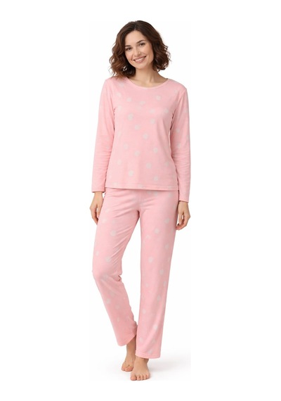Pemilo Kadın 3568 Uzun Kol Süet Pijama Takımı PEMBE