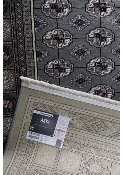 Asya Etnik Desenli Saçaklı Salon Oturma Odası Halısı 70174-95 Gri