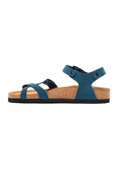 Comfortfusse Gabriella - Kadın Ortopedik Hakiki Deri Sandalet Lacivert Nubuk Deri