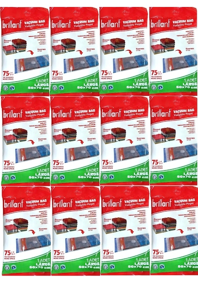 Brillant Vakumlu Poşet/hurç 50 70cm Large İç Adet 1 12 Li Set Şeffaf