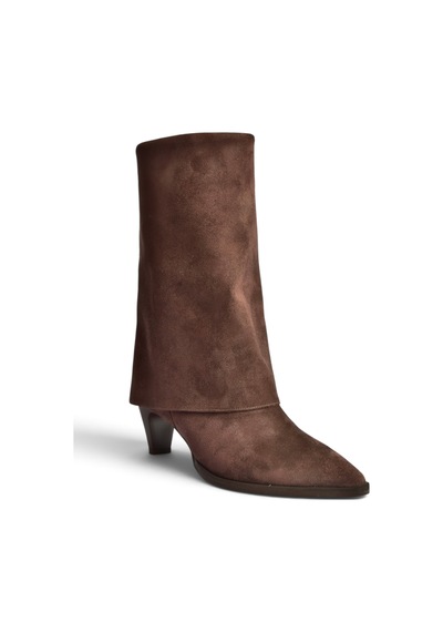 Fox Shoes Z820484202 Kahverengi Süet Kalın Topuklu Foldover Bot