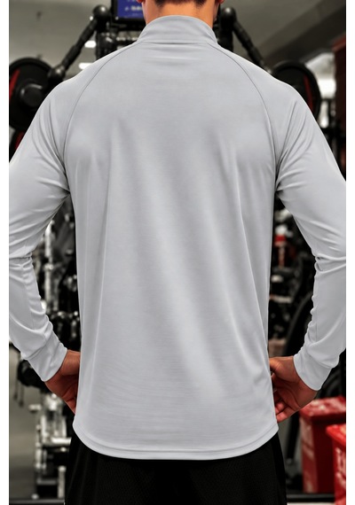 Genius Store Erkek Yarım Fermuarlı Compression Uzun Kol Spor Tişört Ve Fitness Tişörtü Dalgıç-uzun Gri
