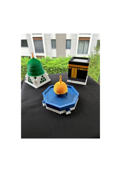 Üçlü Maket Set Büyük Boy Kabe-mescidi Aksa-yeşil Kubbe Beyaz