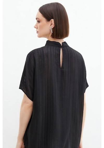 Sateen Desenli Salaş Bluz - Siyah-136689 Siyah