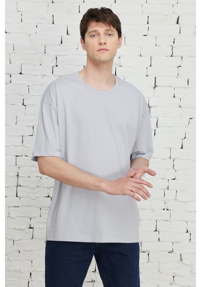 Ac&Co / Altınyıldız Classics Erkek Grı Oversize Bisiklet Yaka Tişört Gri