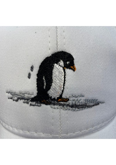Penguen Nakışlı Gabardin Kumaş Unisex Cap Şapka Beyaz