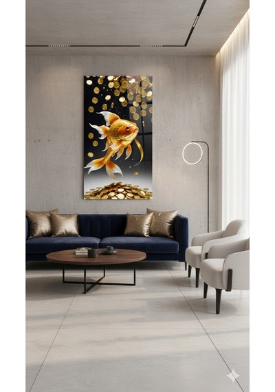 Para Ve Balık Temalı Modern Dekoratif Cam Tablo