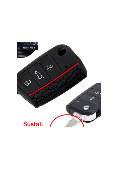 Trobus Seat Ibiza Uyumlu Katlanır Anahtar Kumanda Kılıfı Kırmızı Siyah