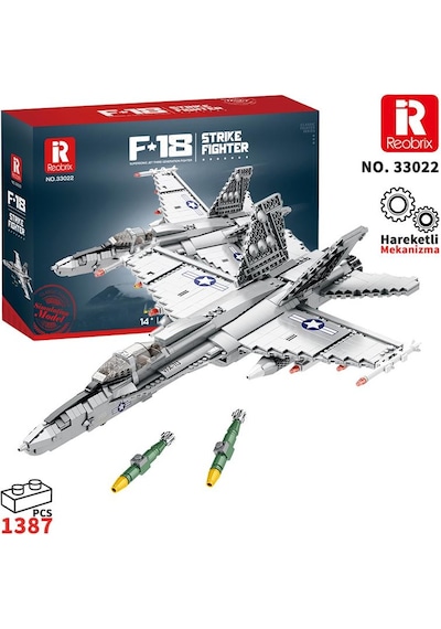 Reobrix 33022 American Mcdonnell Dougles F18 Hornet Strike Fighter Jet Uçak Yaratıcı Yapı Blok Seti Building Blocks - 1387 Parça